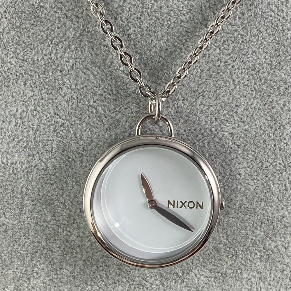 Nixon Spree Pendant Watch Womens all Stainless Steel Pure White Dial 27 in Chain